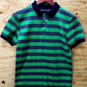 Tommy Hilfiger Boys Polo T-Shirt Size XL (20) Blue & Green Stripped
